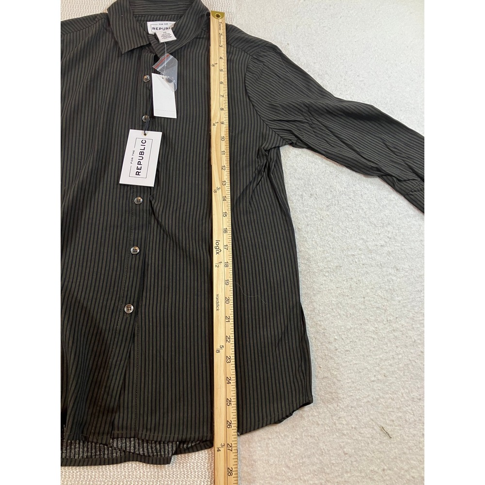 Republic NWT Woven Shirt Black Brown Stripe Button Down Long Sleeve Top XL NWT - Picture 5 of 7